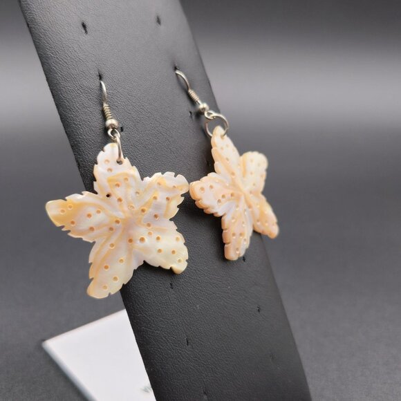 Silver Over Copper Carved Shell Starfish Beautiful Earrings A6112 - Picture 2 of 5